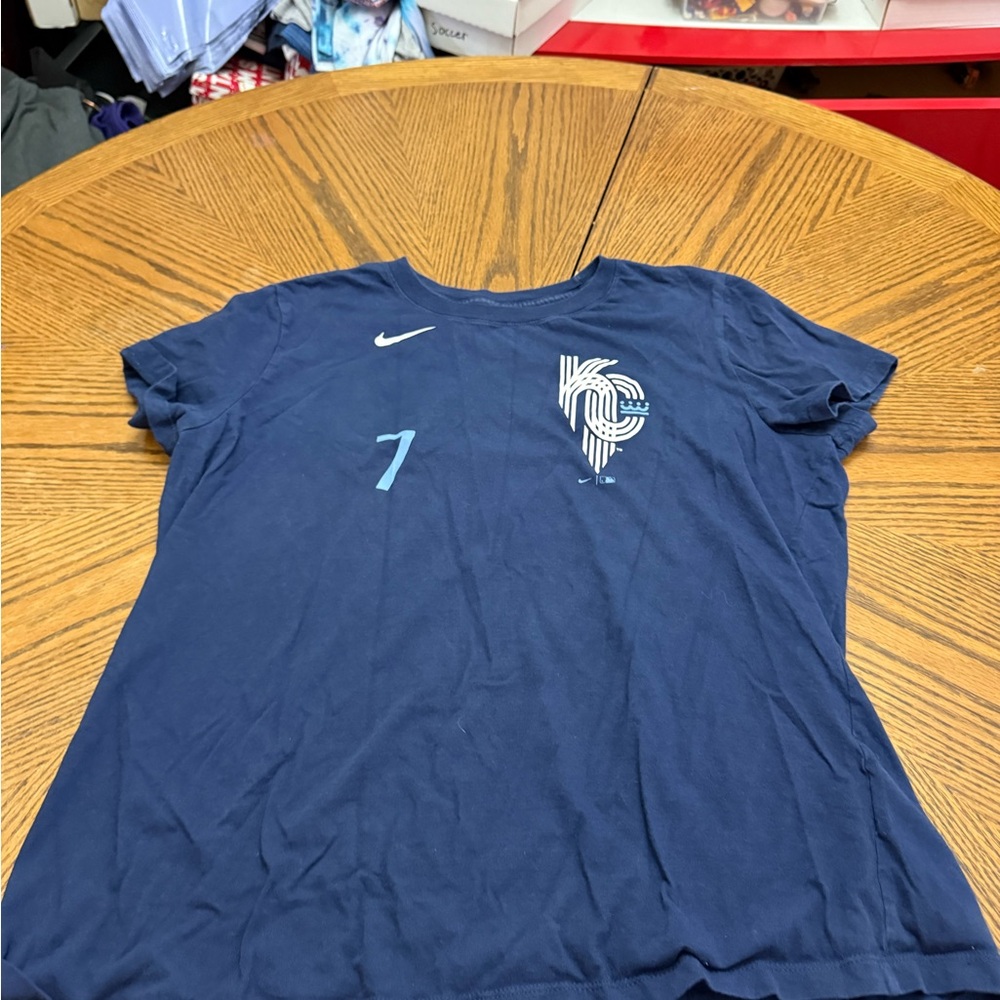 Nike KC Royals Bobby Witt Jersey Navy Graphic Sports Tee with Light Blue Accents